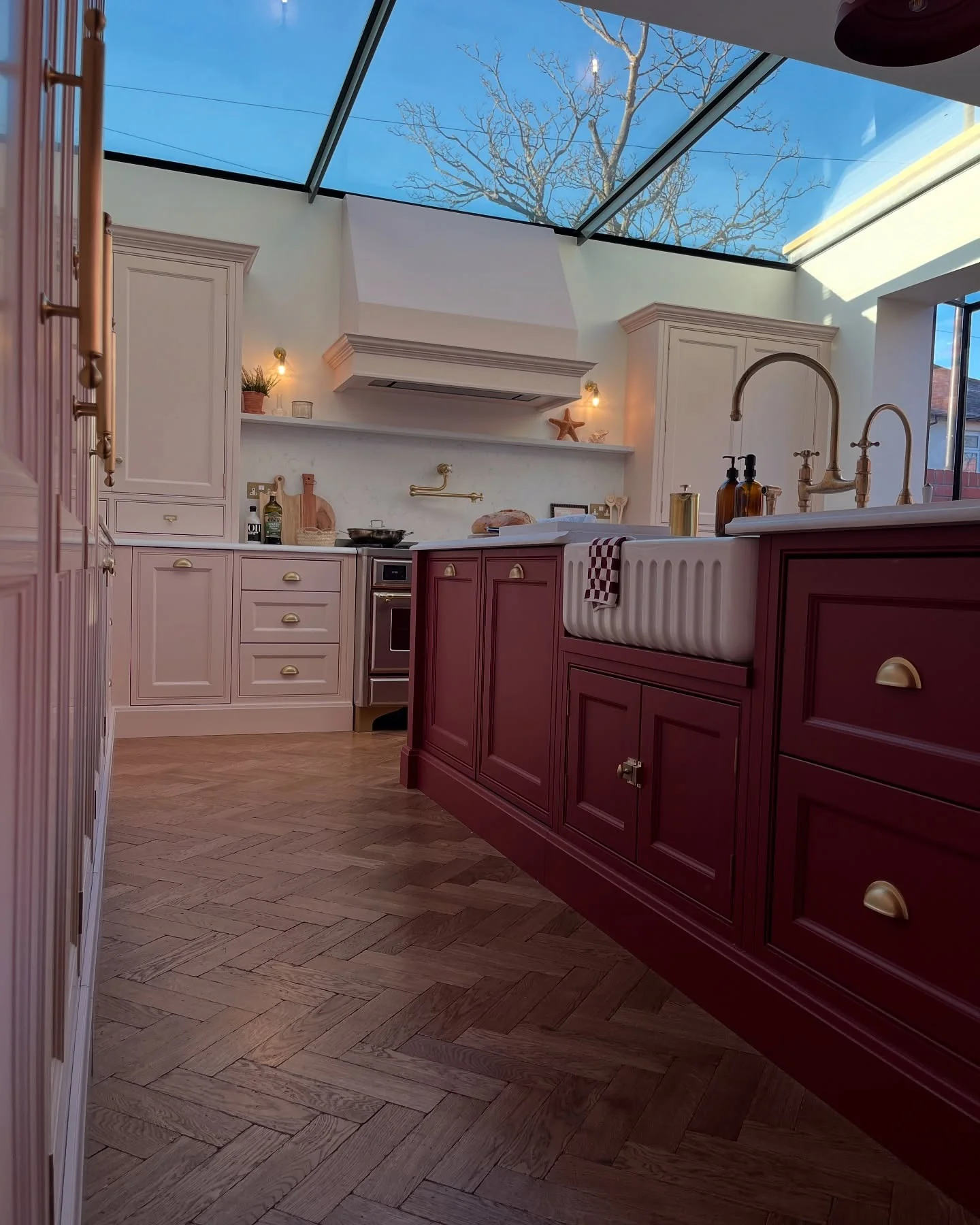 Deep Red Island With Brass Cup Pulls
