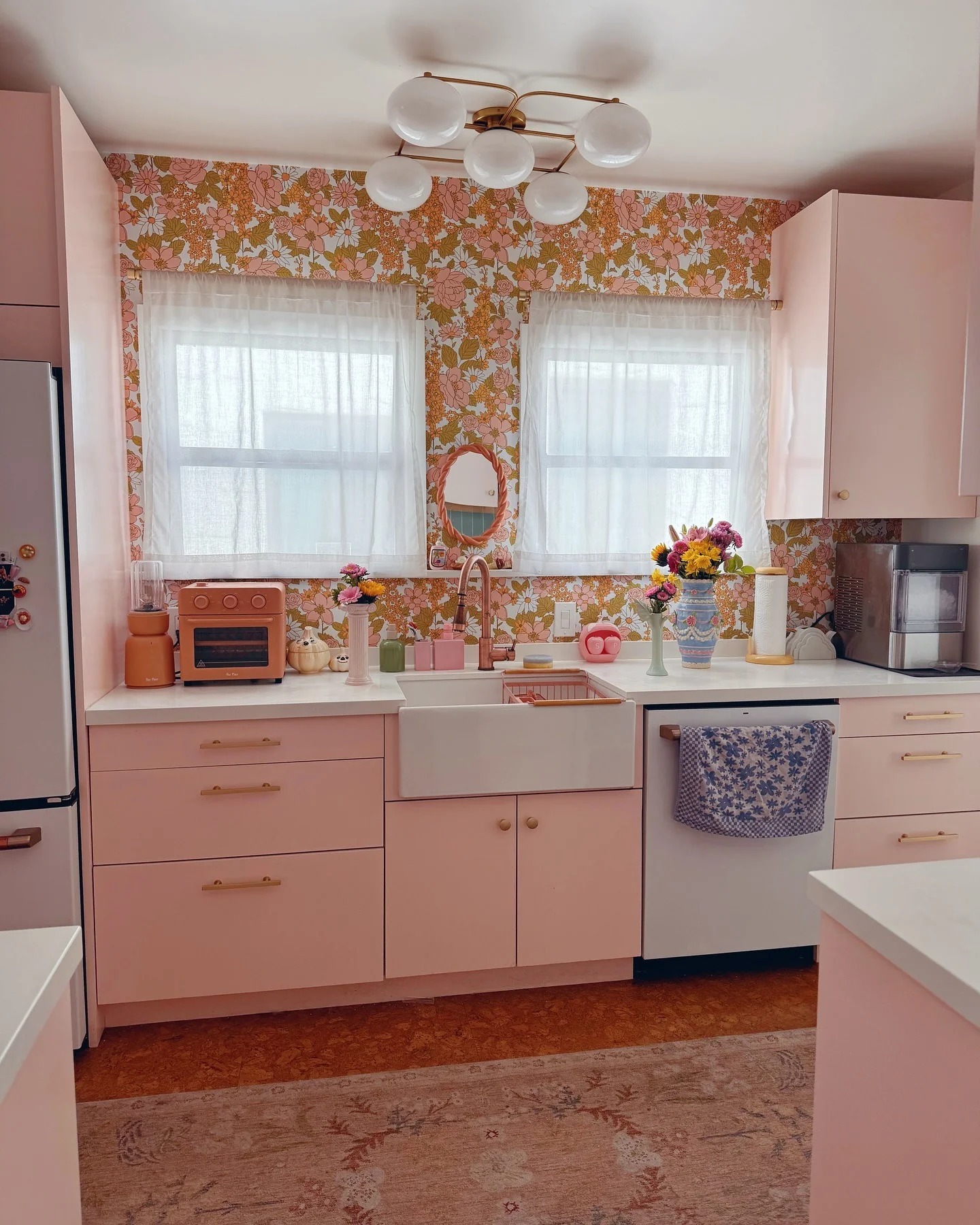 Retro Floral Wallpaper Creates a Cheerful Kitchen Backdrop