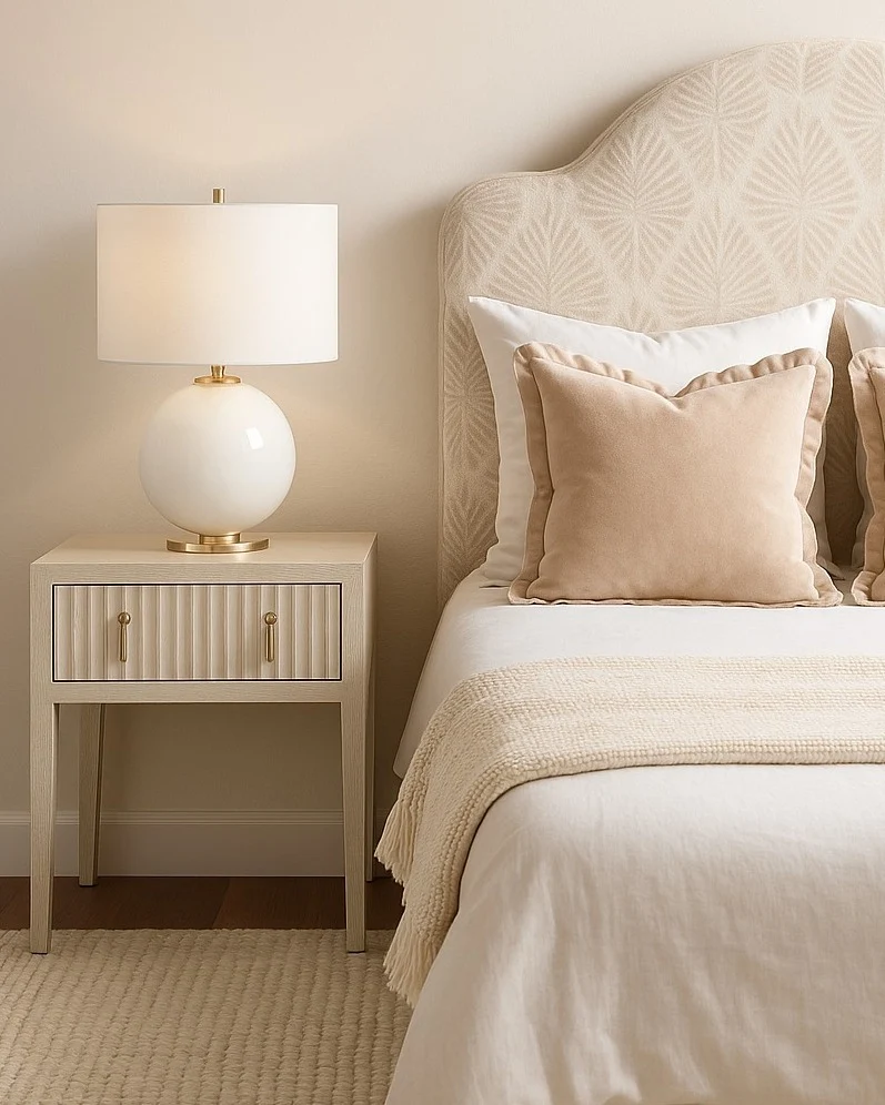 Ribbed Nightstand with Brass Pulls Adds Subtle Detail
