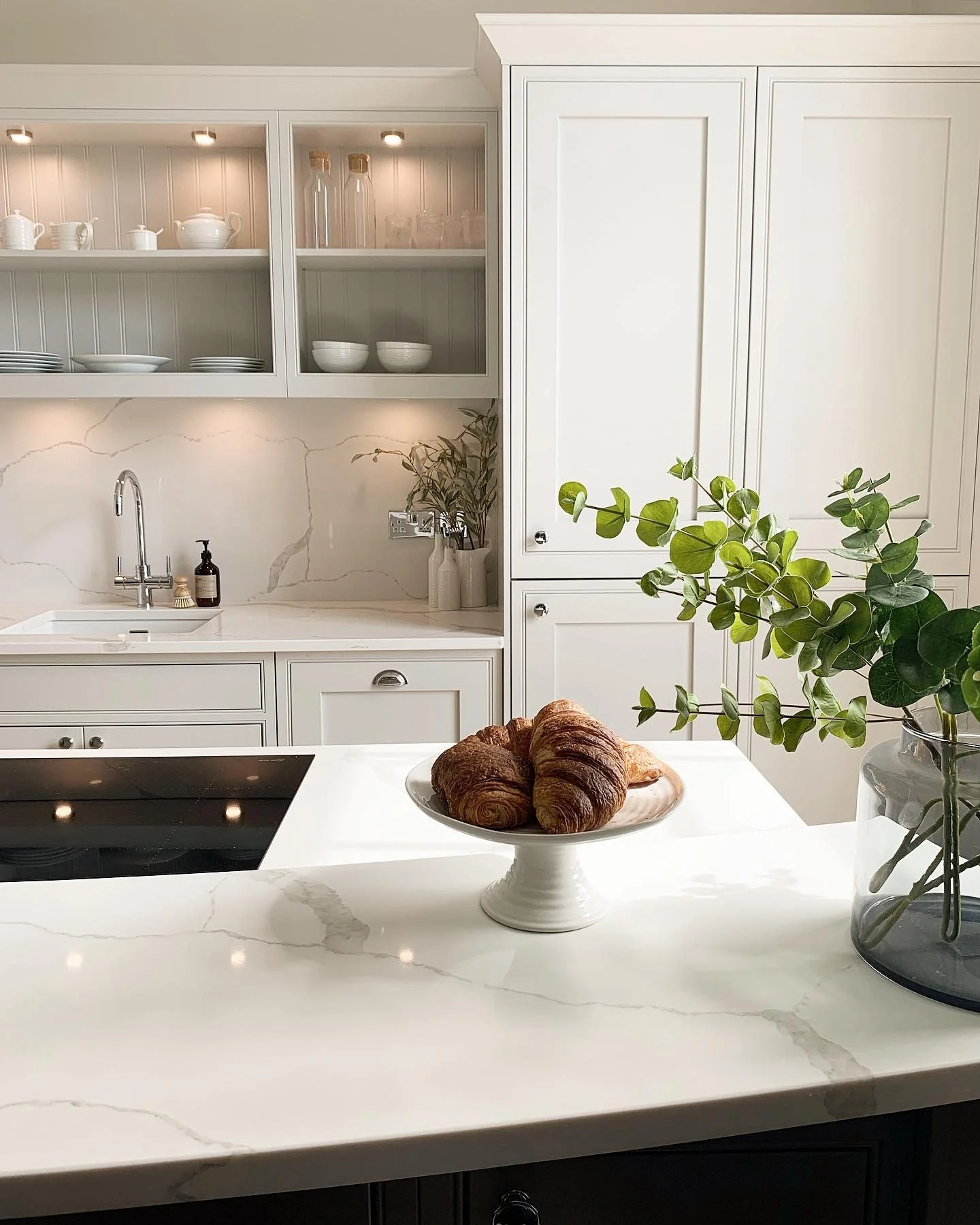 White Shaker Cabinets Frame Open Shelving