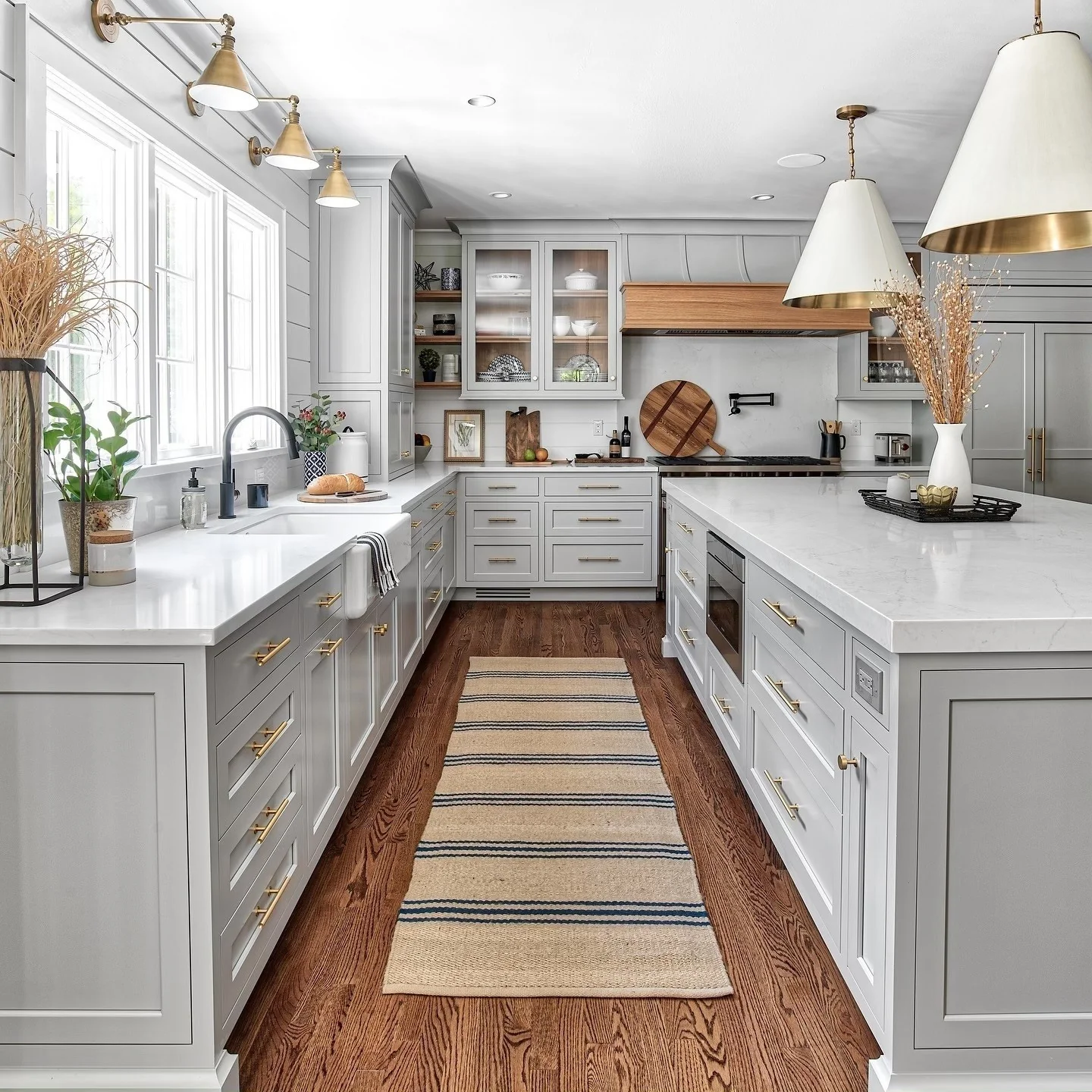 Warm Up Light Grey Cabinets with Brass Hardware