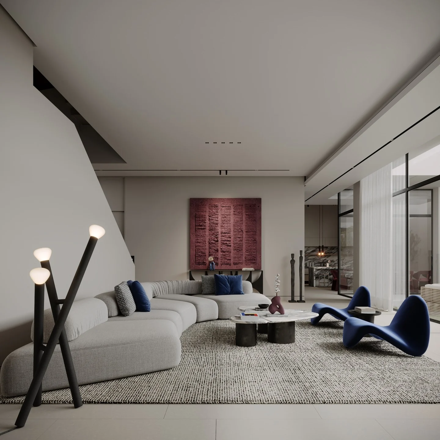 Define Zones with Light Flooring and Textured Rugs