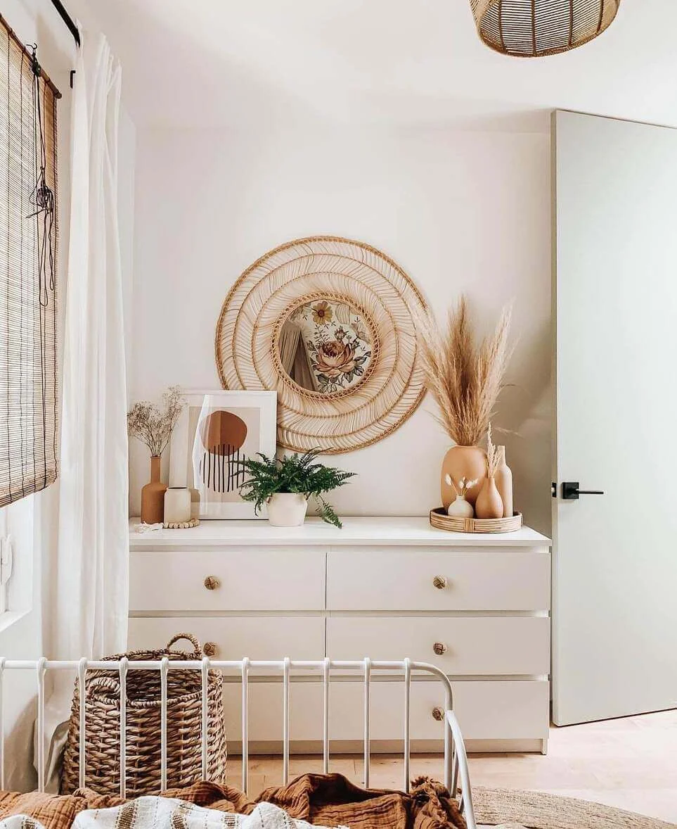 Circular Rattan Mirror Frames Botanical Art