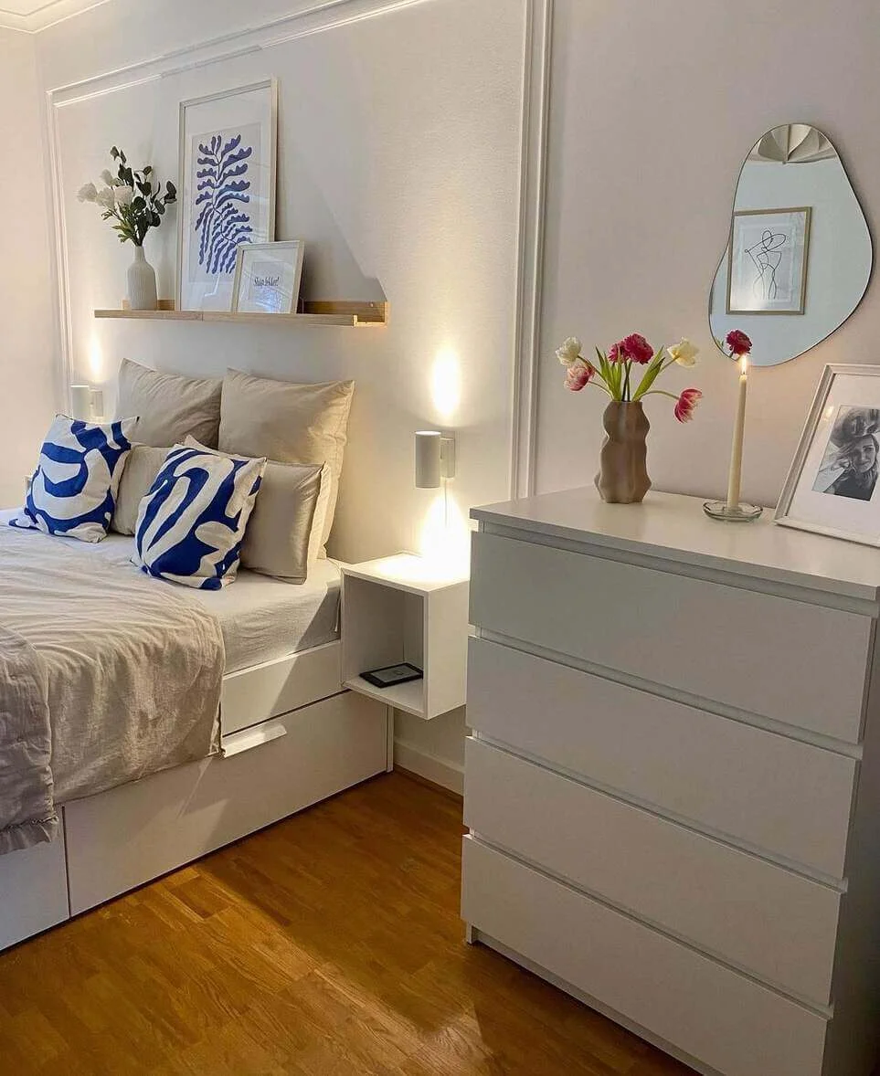 Irregular Mirror Adds Softness Above a White Dresser