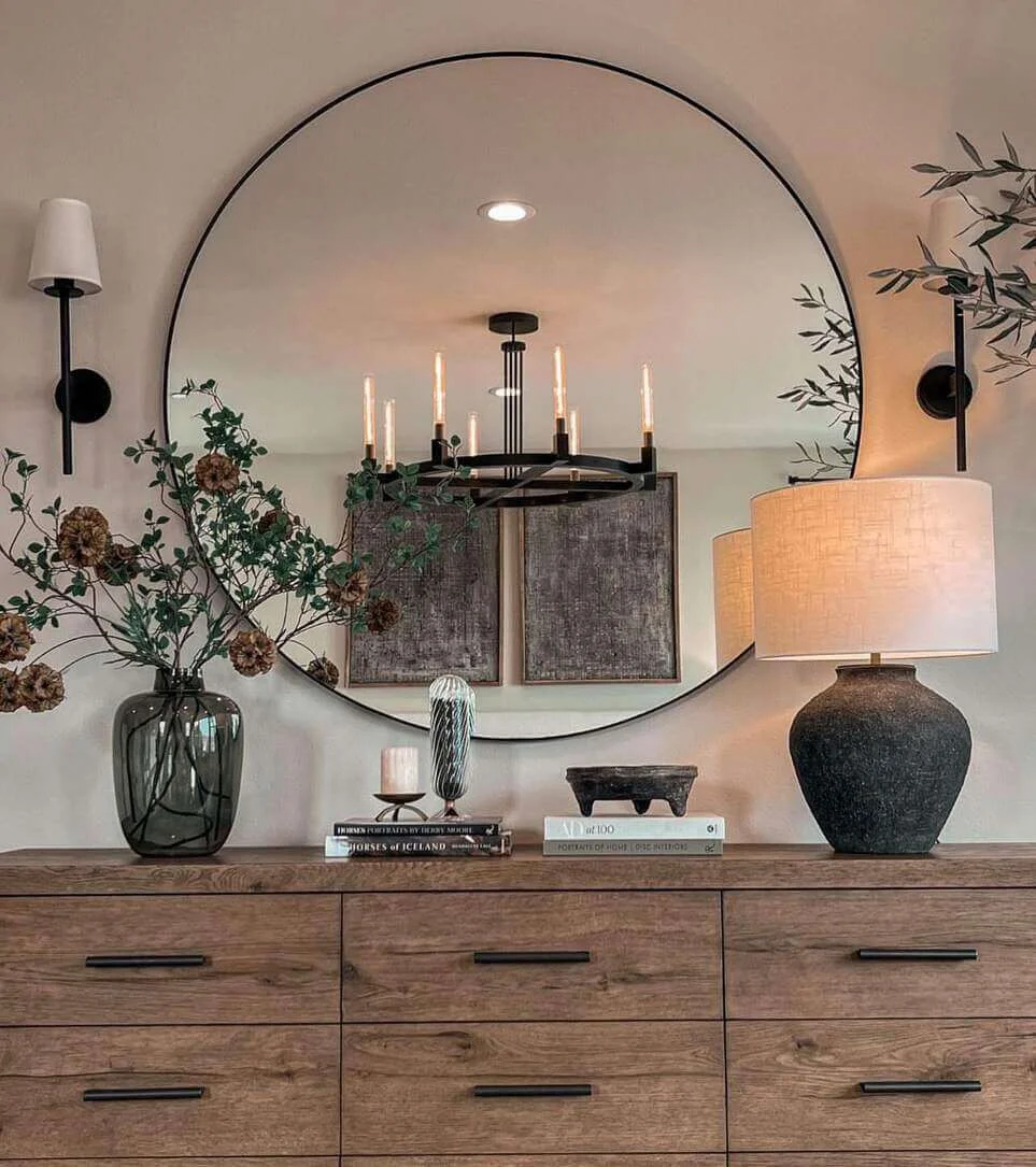 Textured Lamp and Dried Botanicals Create a Moody Vignette