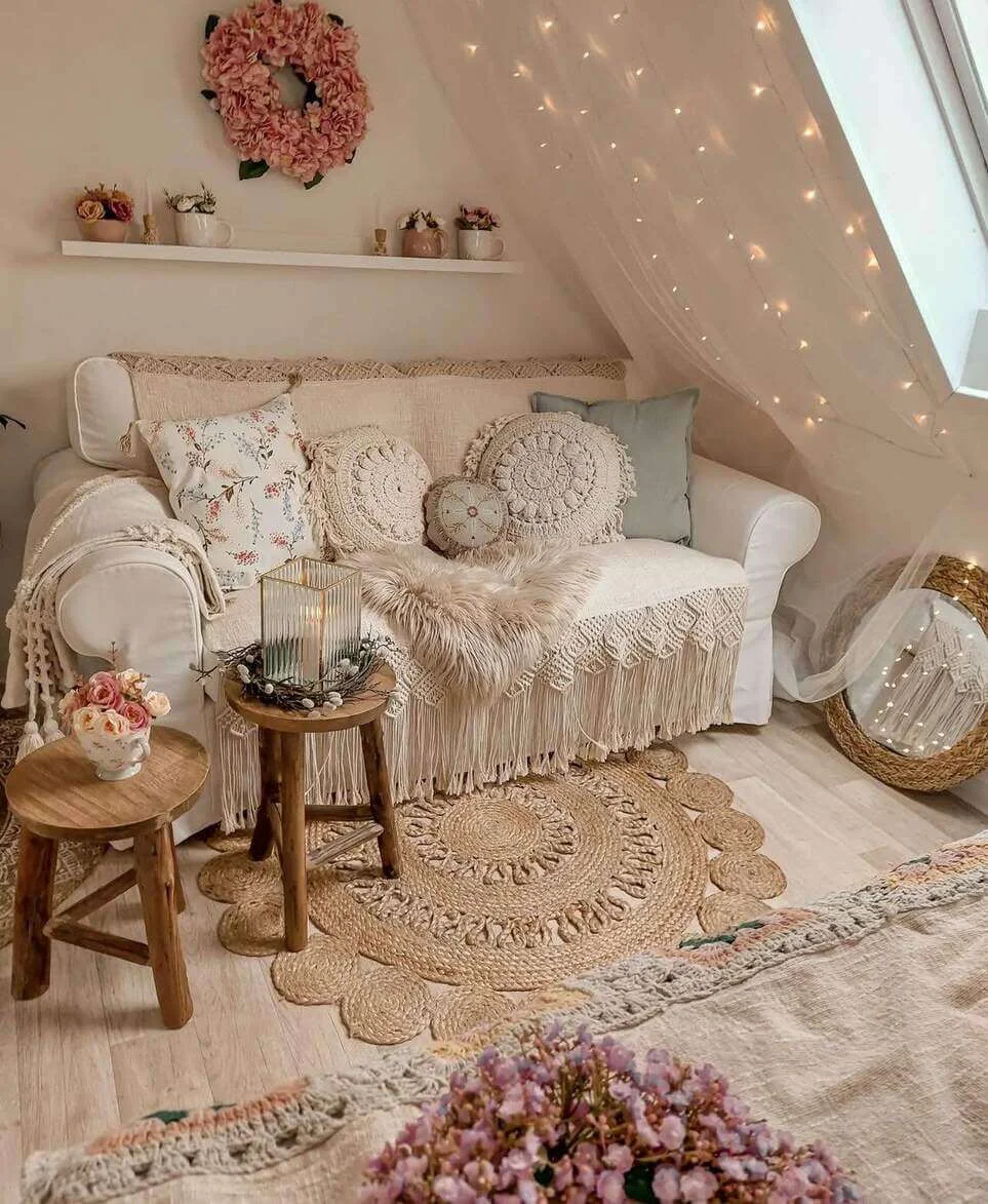 Macrame Trimmed Sofa Skirt Adds Textured Detail
