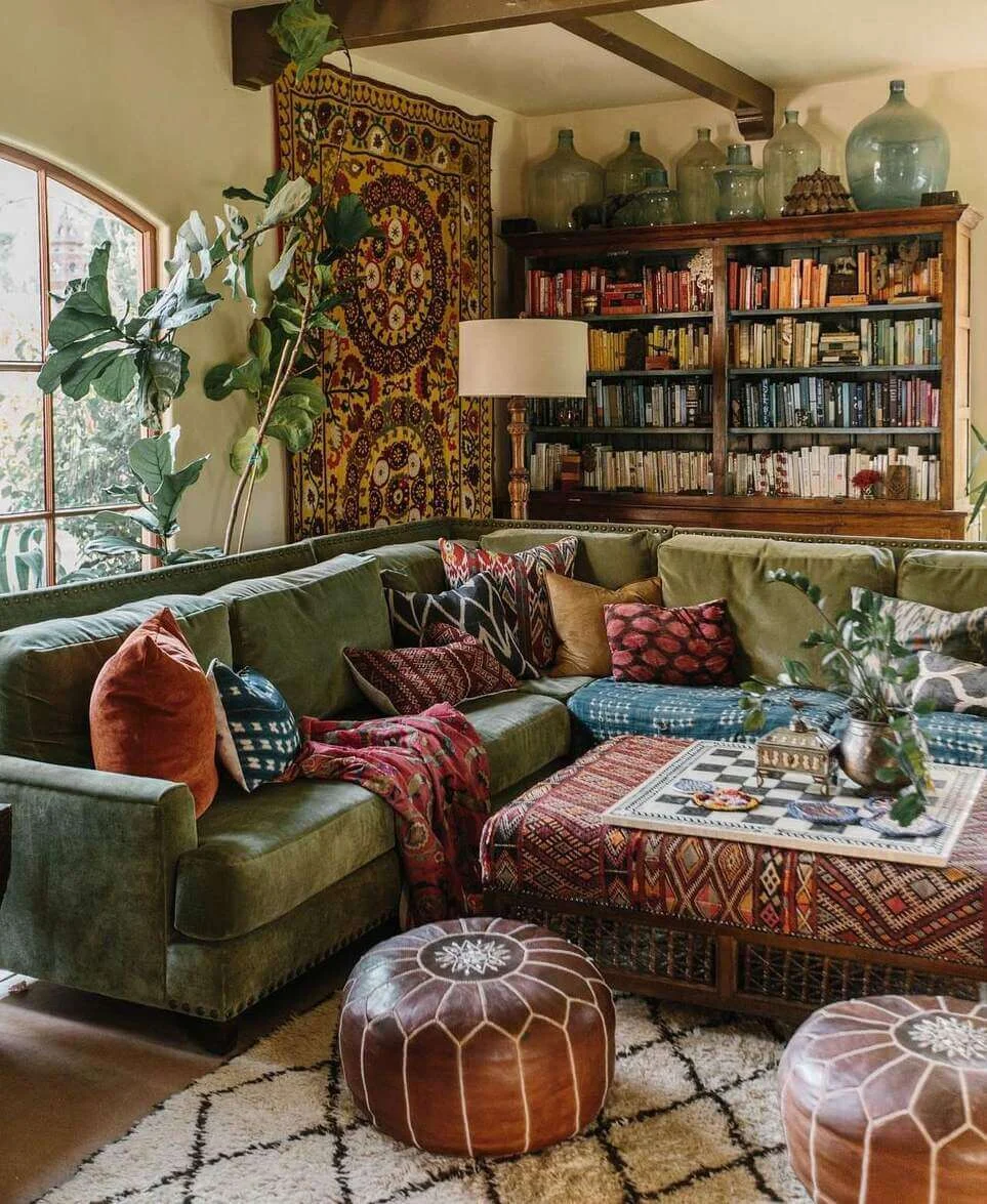 Layered Textile Ottoman Doubles as a Boho Coffee Table