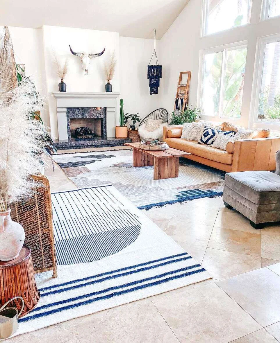 Define Zones with Layered Boho Rugs