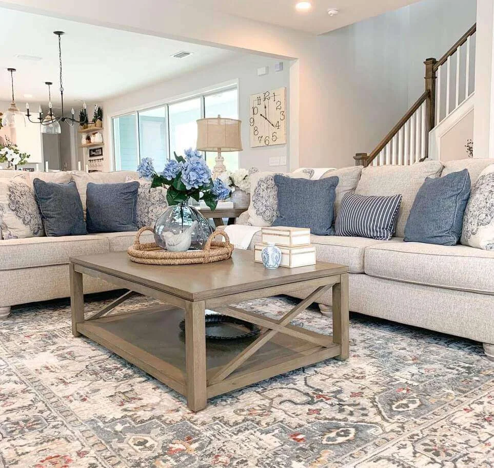 Glass Vase of Blue Hydrangeas Adds a Pop of Color