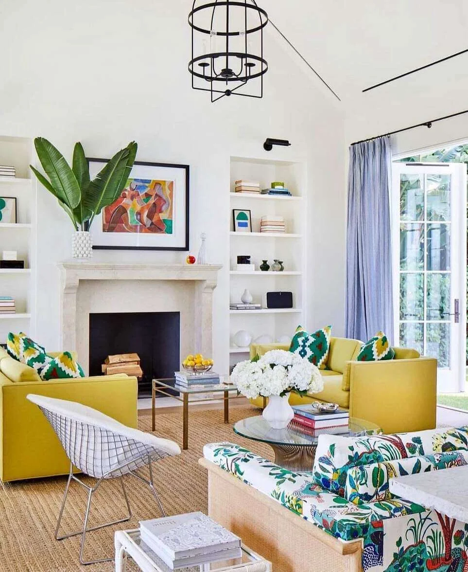 Abstract Art Above Fireplace Adds Color to Neutral Space