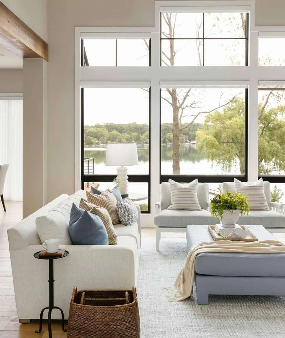 Pale Blue Ottoman Doubles as Coffee Table and Footrest