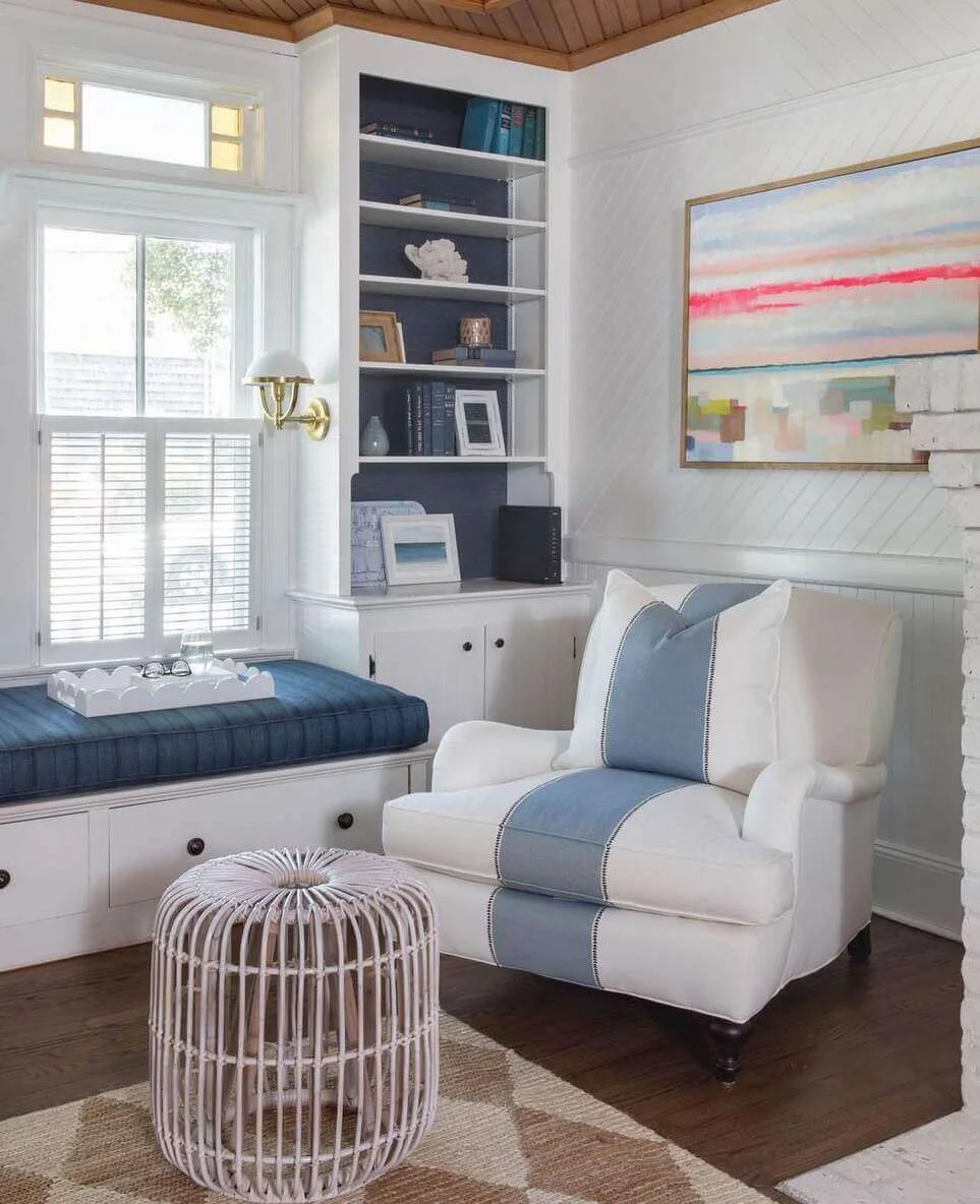 Built-in Window Seat With Deep Blue Cushion