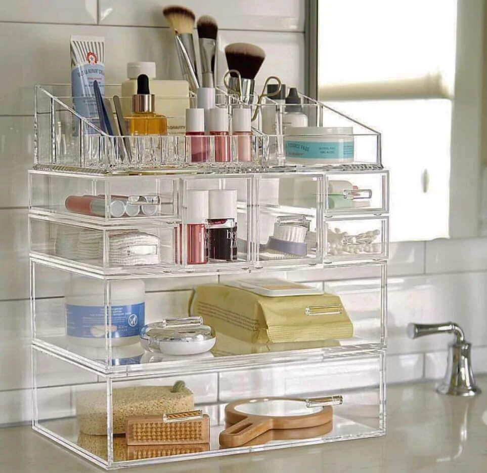 Clear Stackable Drawers for Countertop Makeup Storage