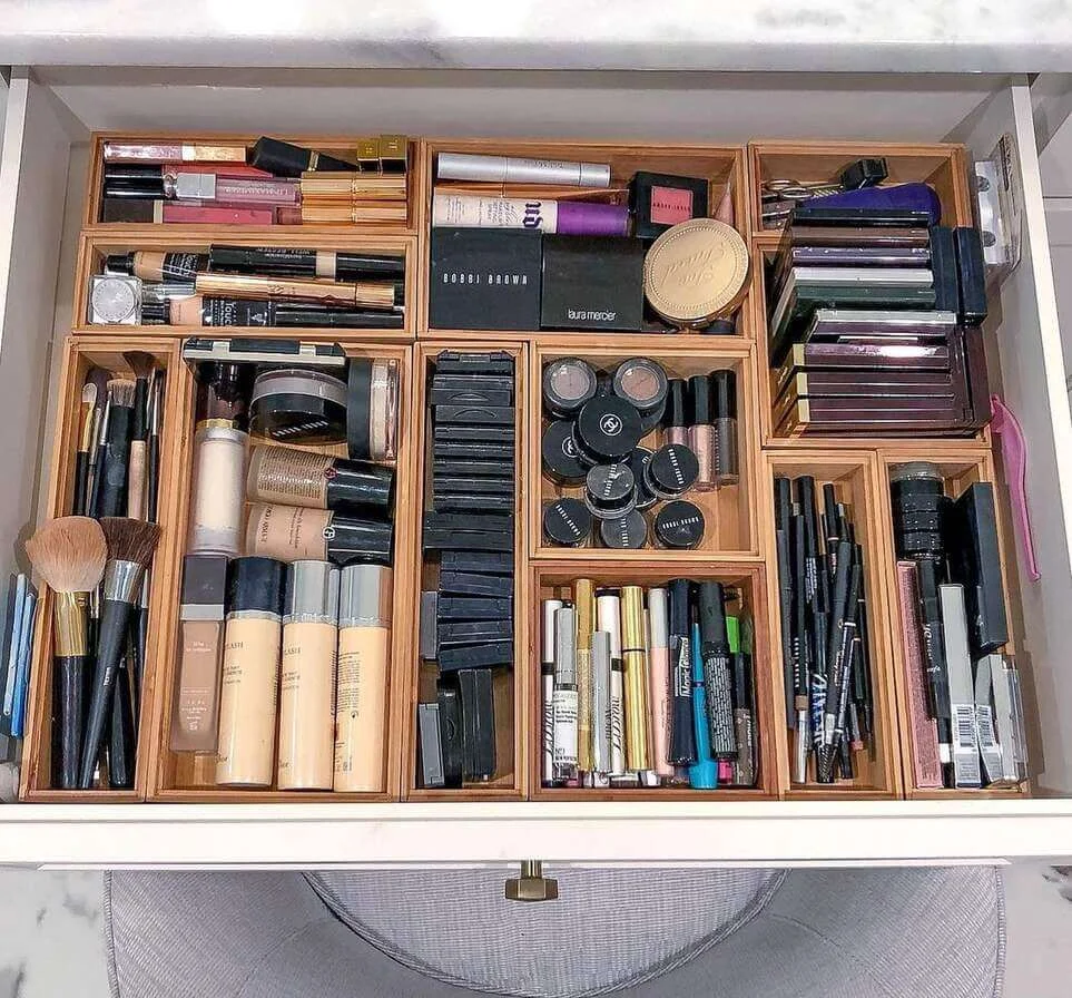 Separate Items in a Makeup Drawer with Bamboo Inserts