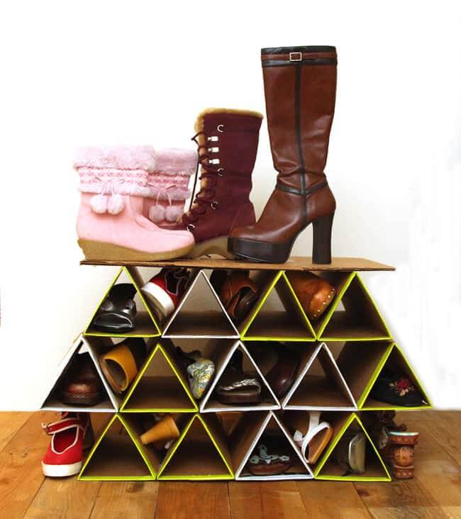 DIY Cardboard Triangle Shelves for Shoe Storage