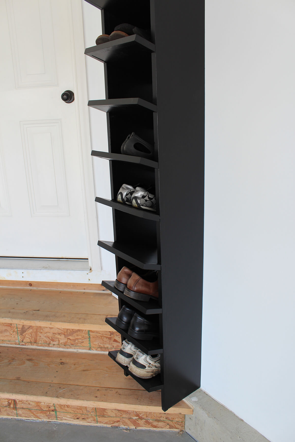 Tall Black Shoe Rack With Angled Shelves