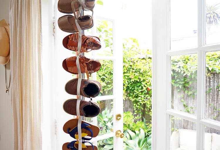 Vertical Fabric Straps Hold Shoes Off the Floor