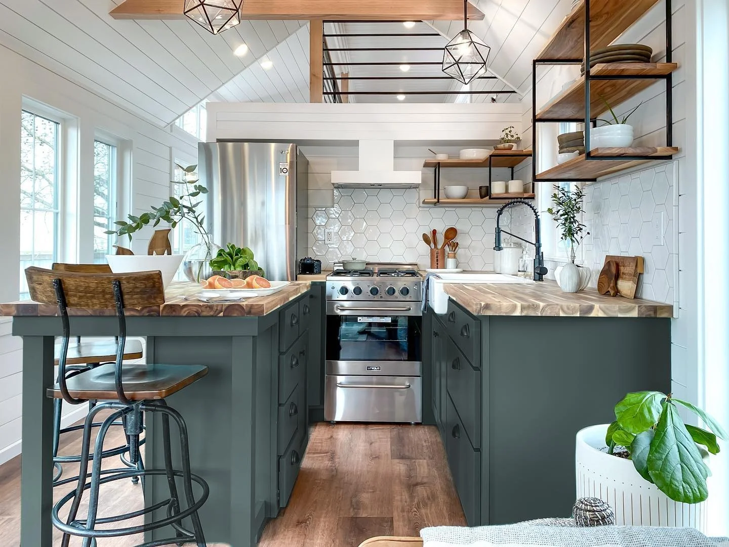 Wood-Topped Island with Integrated Seating