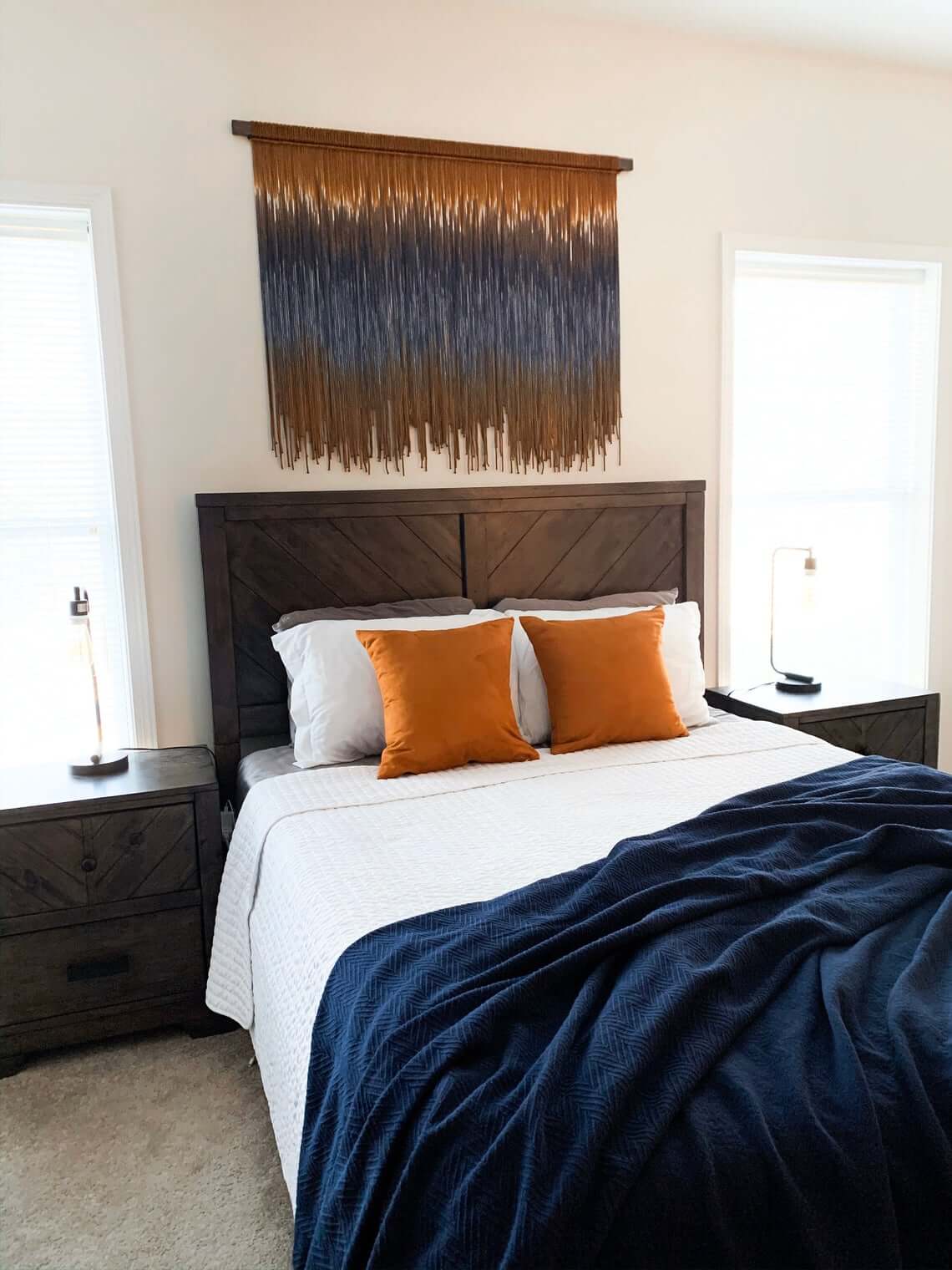 Ombre Wall Hanging Adds Earthy Texture Above Bed