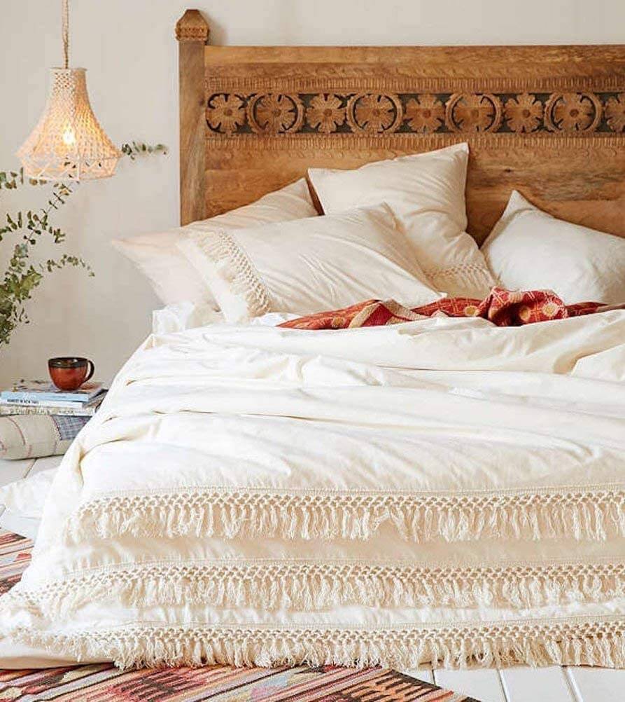Layer Cream Bedding with Macrame and Fringe