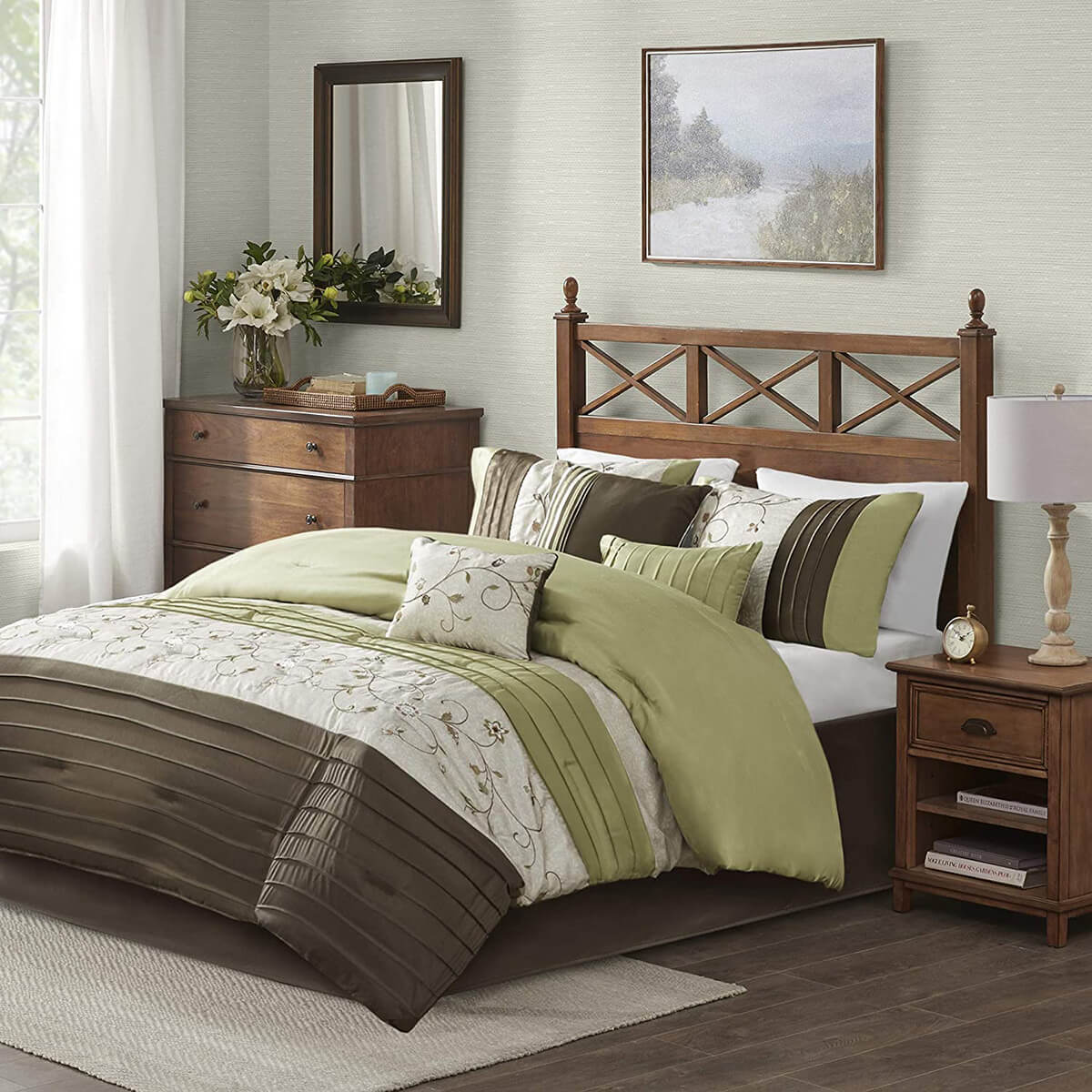 Chocolate Brown Pleats Add Rich Texture to Earthy Bedding