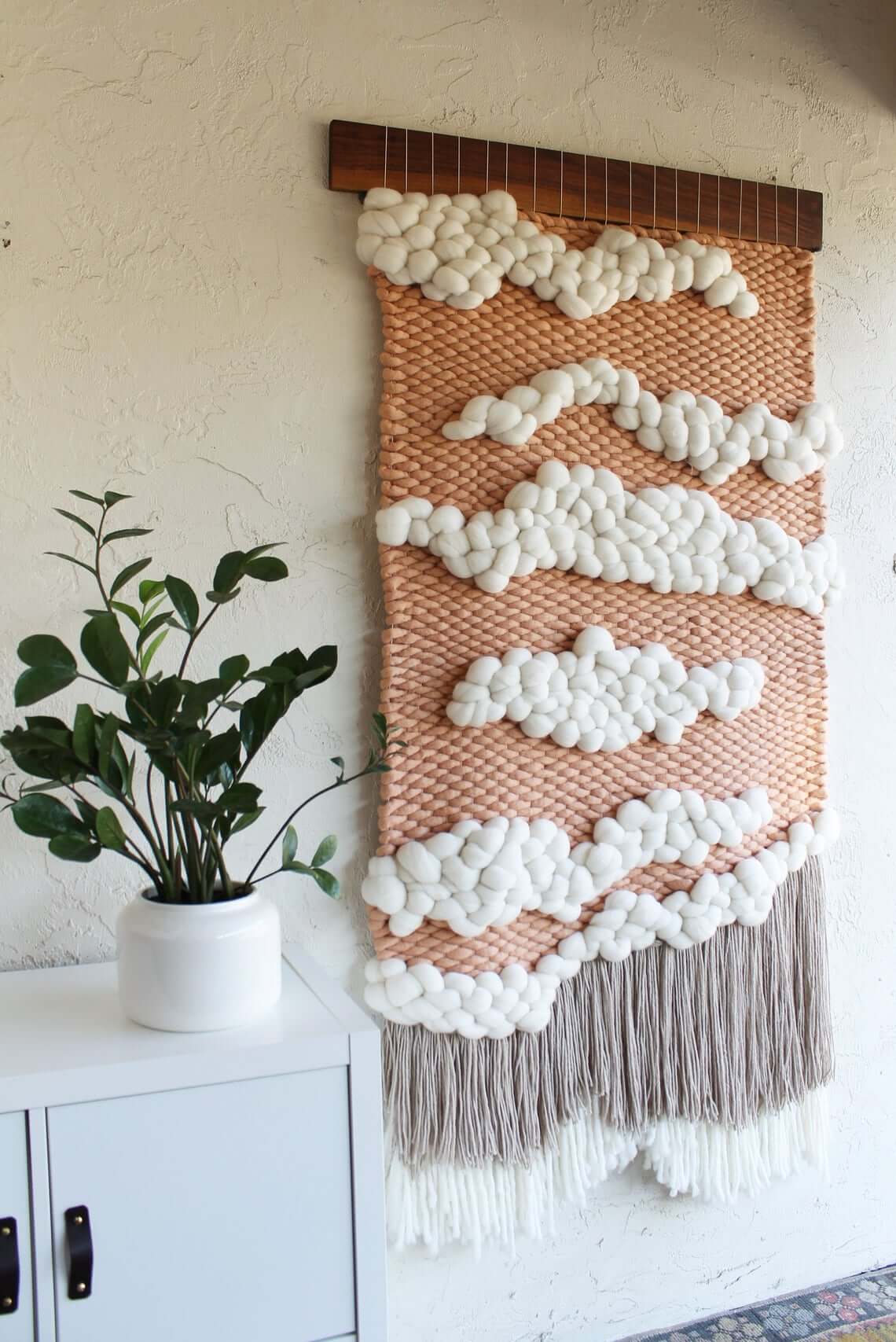 Textured Wall Hanging Mimics Clouds in Earthy Tones
