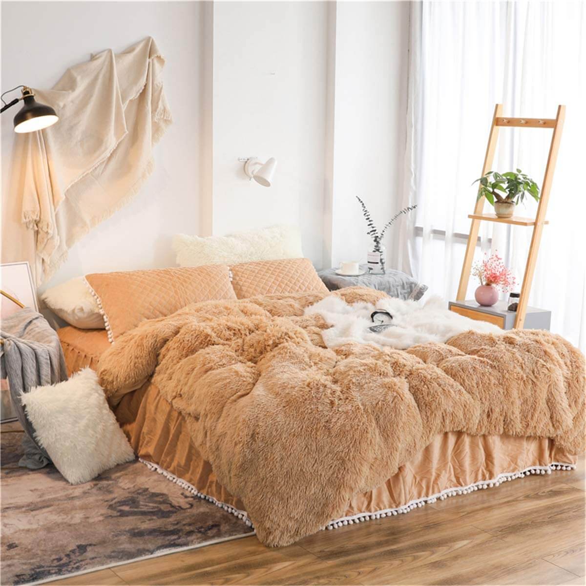 Layer an Ultra-Plush Caramel Duvet for Cozy Texture