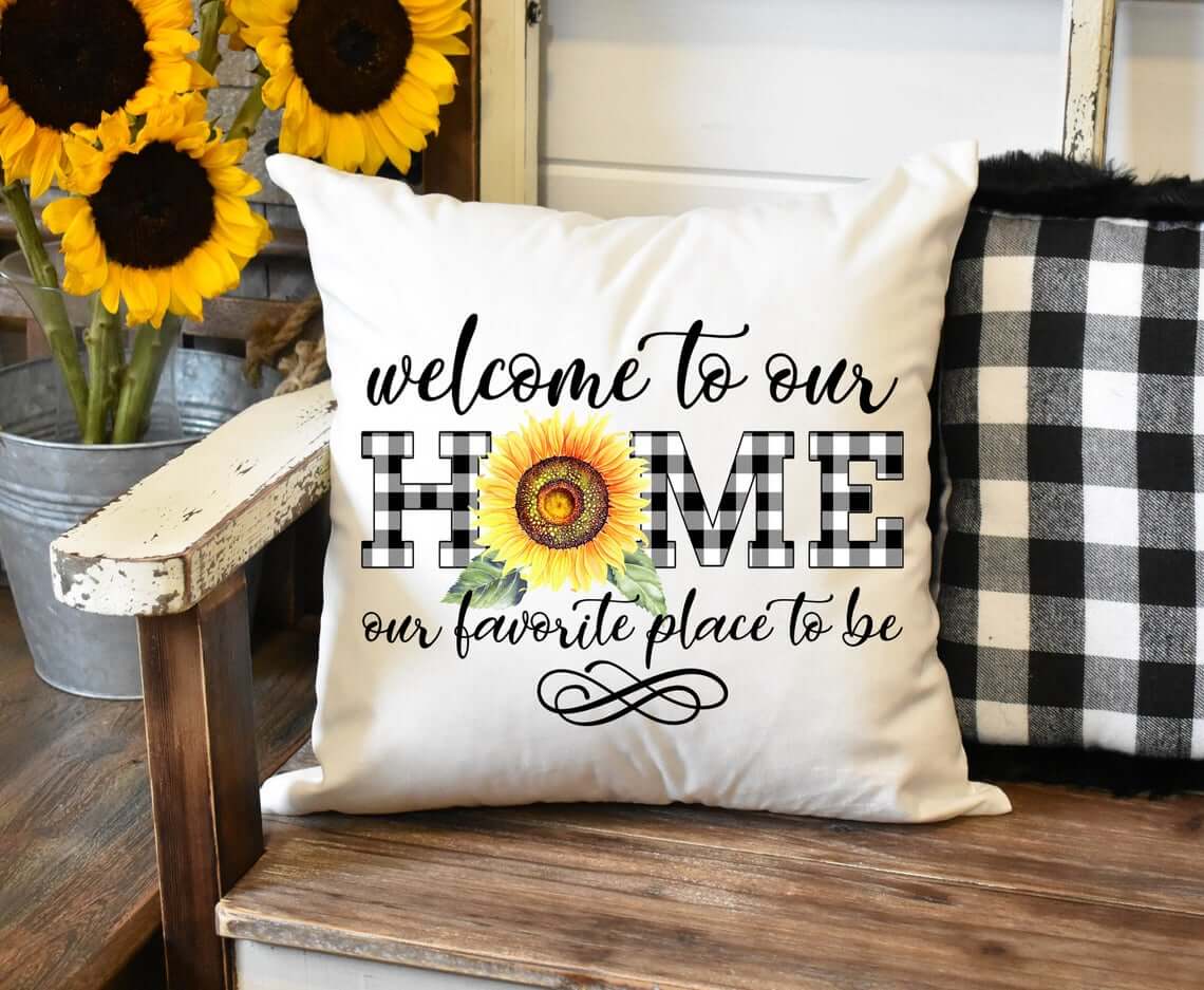 Sunflower Pillow With Black Gingham Home Accent