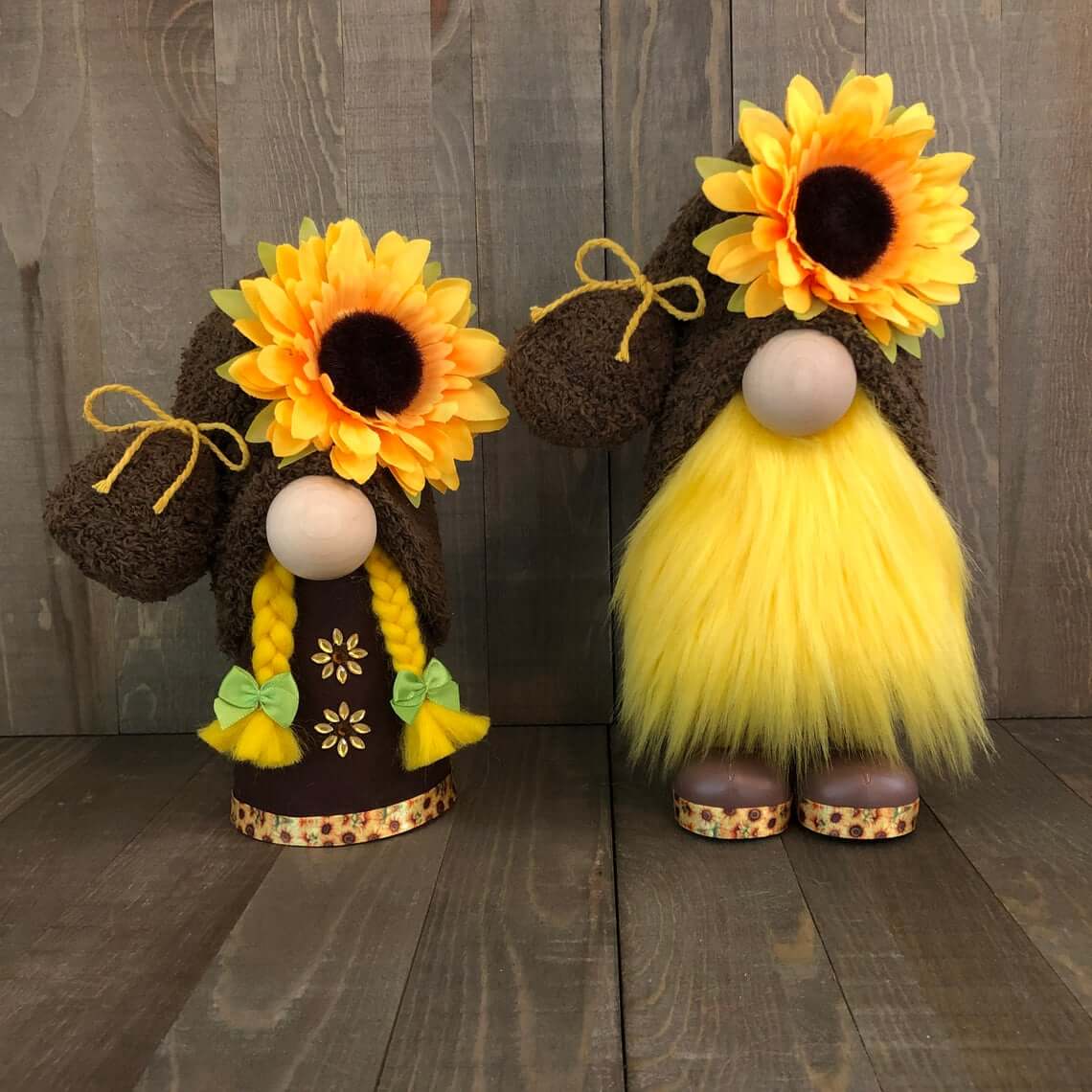 Plush Gnomes Wear Sunflower Hats For A Whimsical Touch