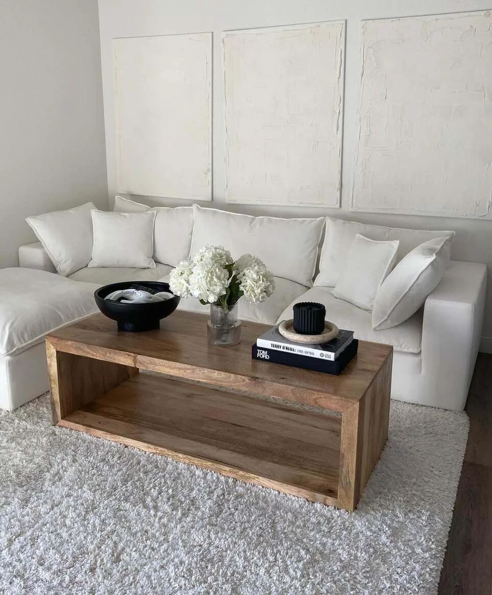 Open Wood Coffee Table with Lower Shelf Storage