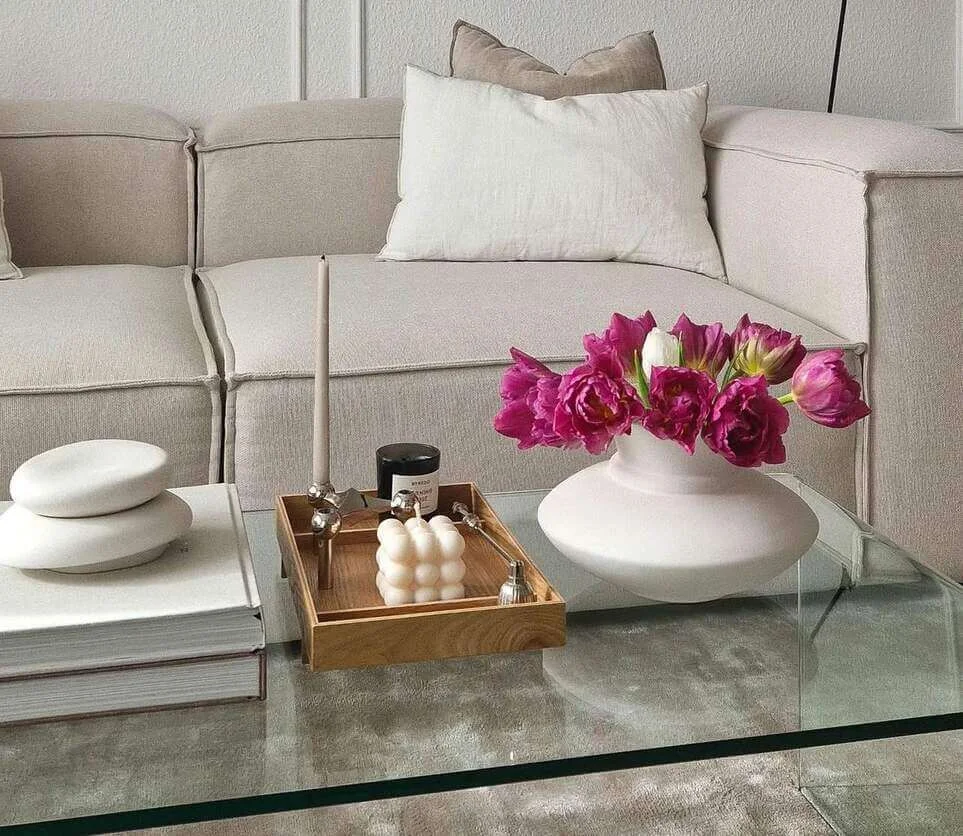 White Vase Holds Bold Pink Tulips for Color