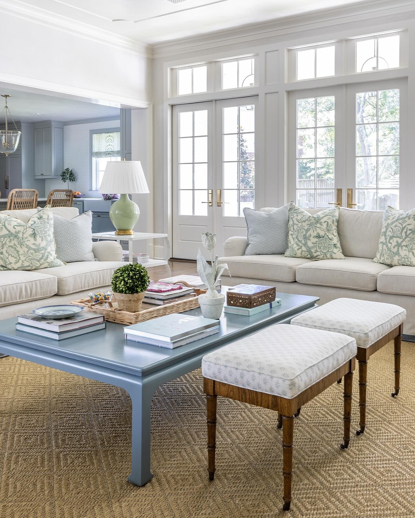 Blue Painted Coffee Table Anchors Neutral Tones