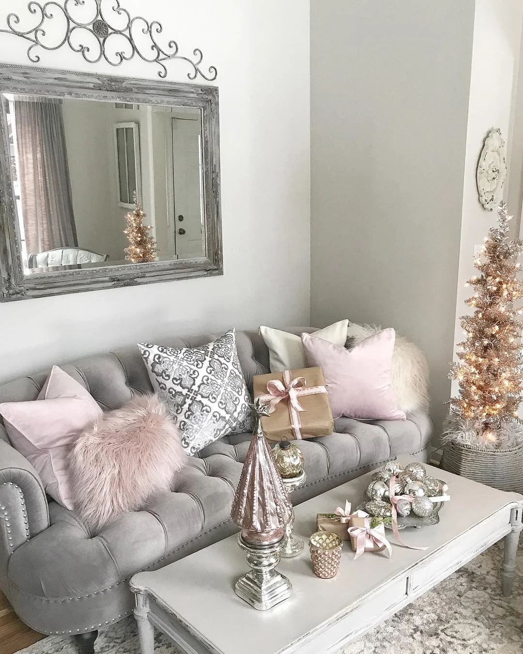 Rose-Gold Tree Adds Festive Sparkle To A Neutral Space