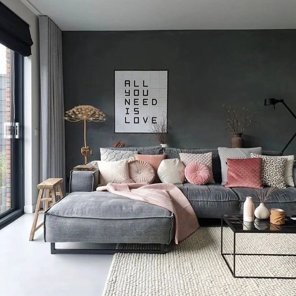 Text-Based Art Adds A Graphic Focal Point Above The Sofa