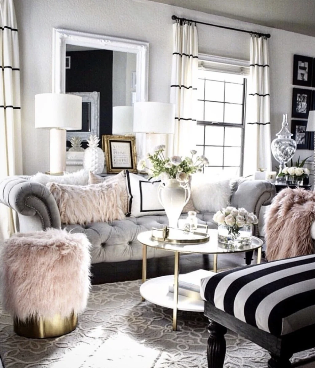 Plush Pink Ottoman With Gold Base Adds Glamour