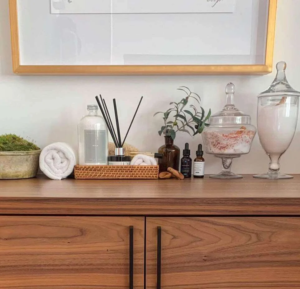Glass Apothecary Jars Display Bath Salts and Cotton