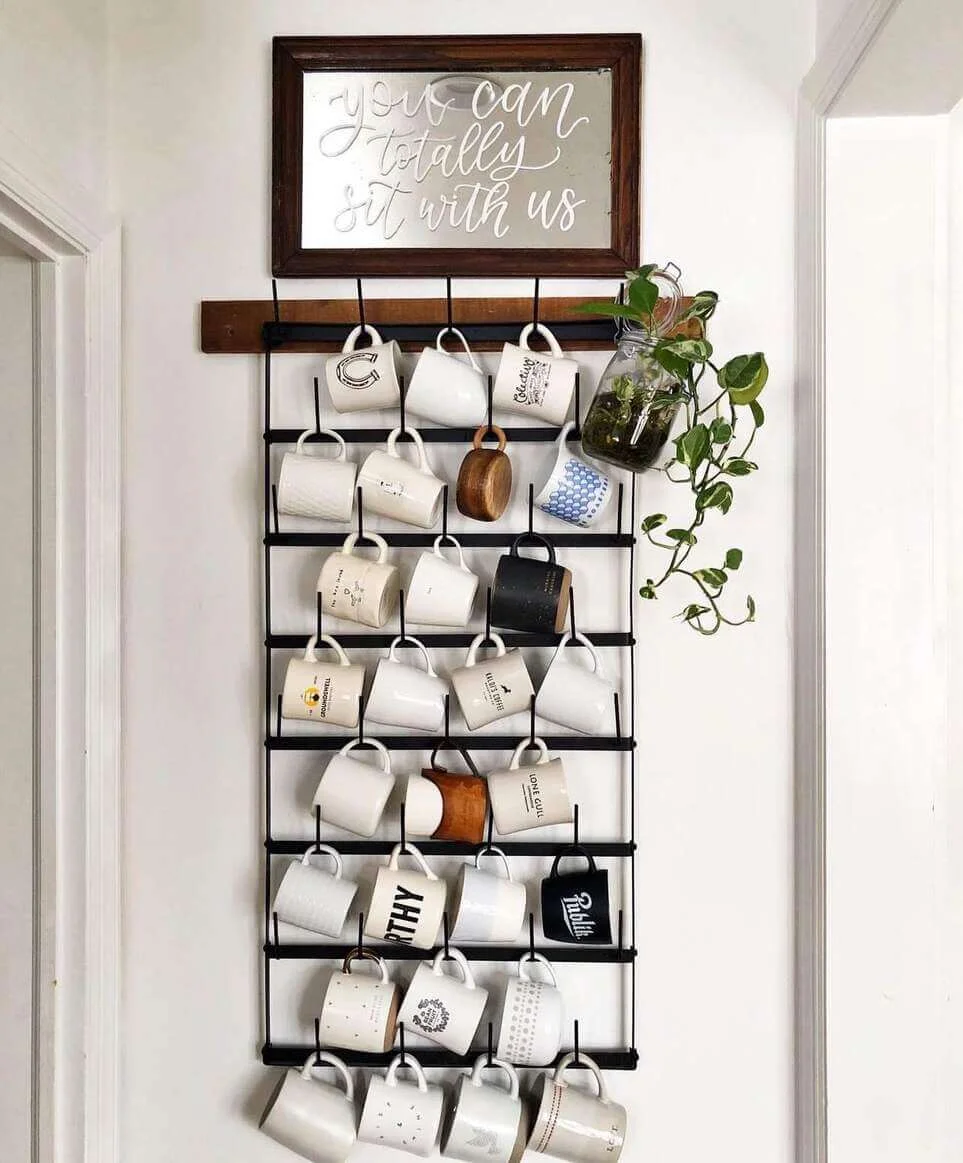 Tall Vertical Rack with Plant Accent Stores Mugs