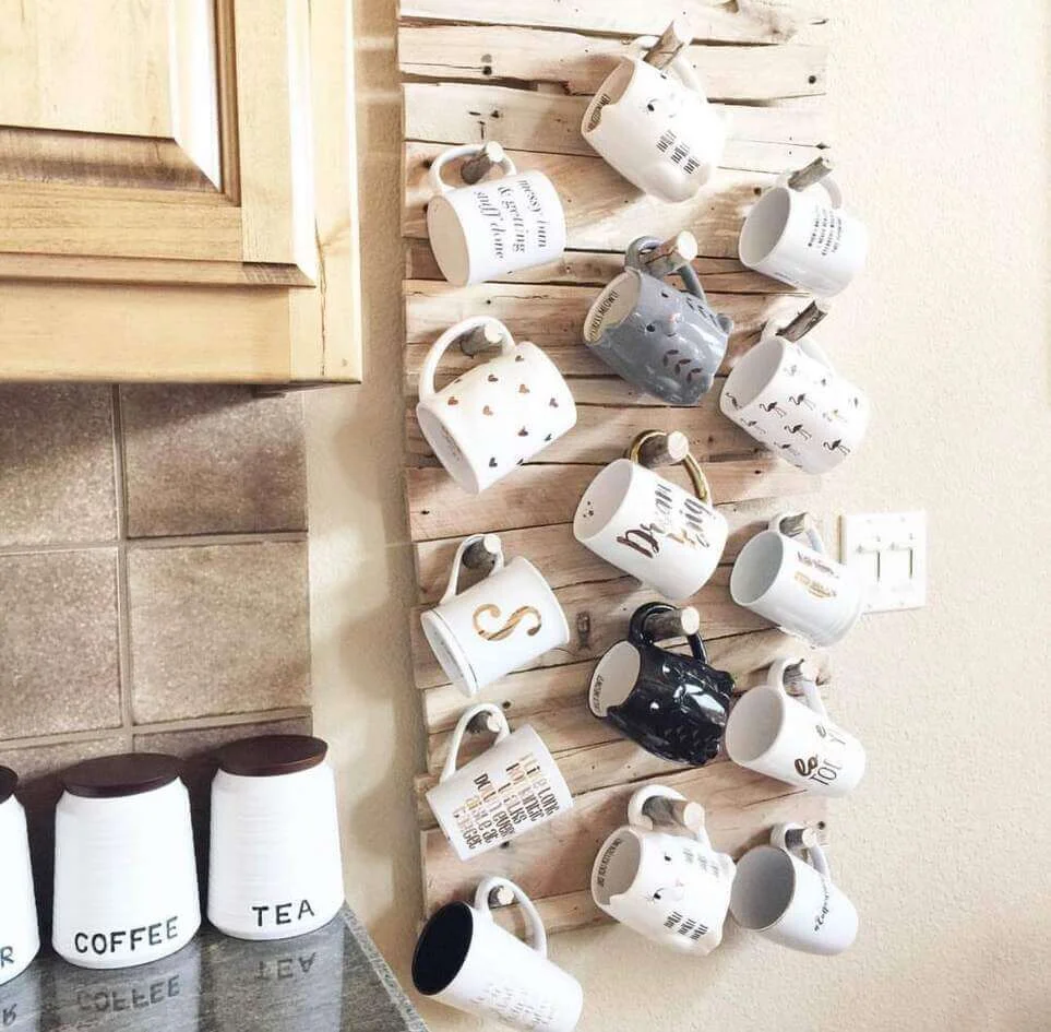 Rustic Pallet Wall Display for Your Mug Collection
