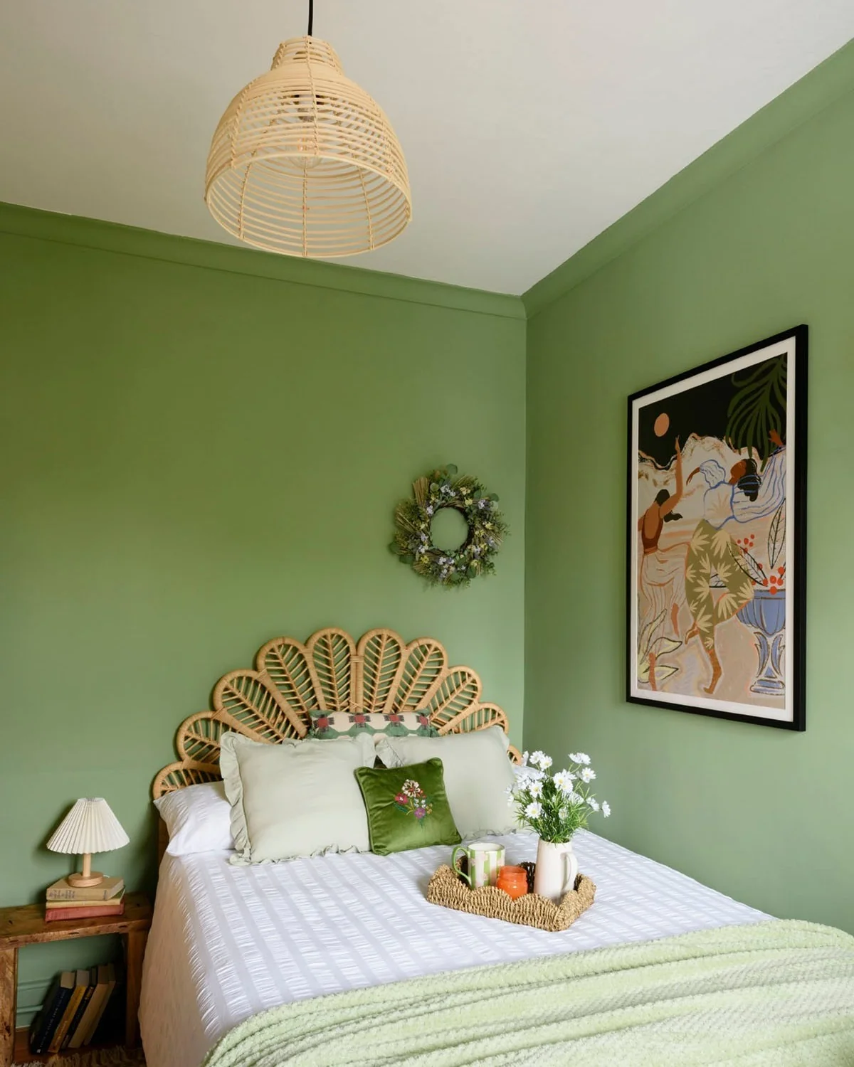 Peacock-Shaped Rattan Headboard Adds Organic Flair