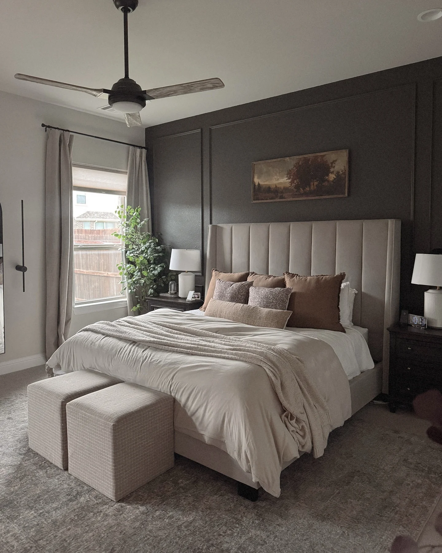 Textured Upholstered Ottomans Add Soft Seating at Foot of Bed