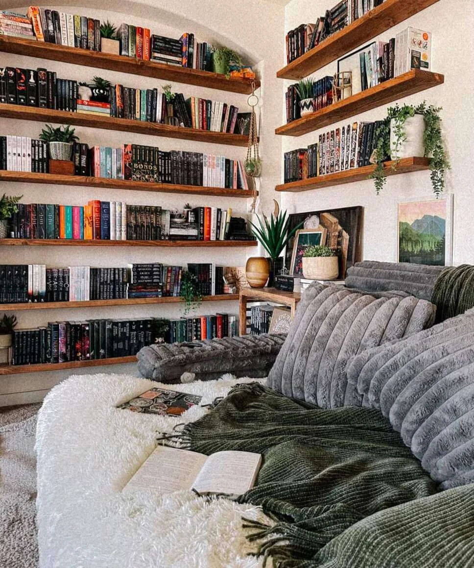 Floating Shelves Create a Bookish Wallscape