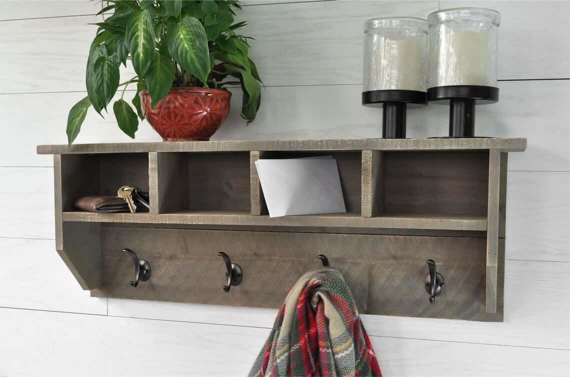Wood Shelf With Cubbies Holds Keys and Mail