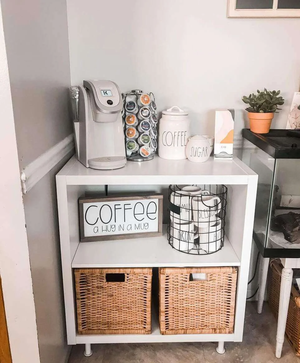 Keep Mugs Accessible in a Black Wire Basket