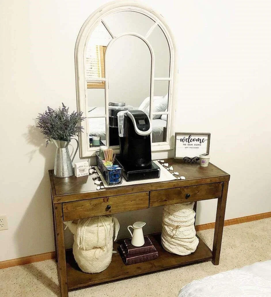 Frame Your Coffee Station with an Arched Mirror