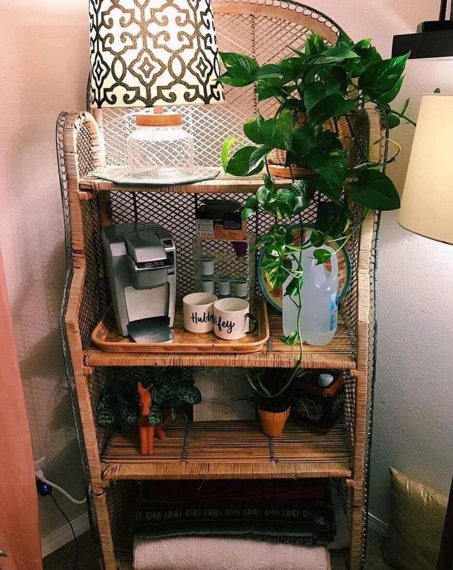 Woven Rattan Shelf Unit Adds Natural Texture to Your Coffee Bar