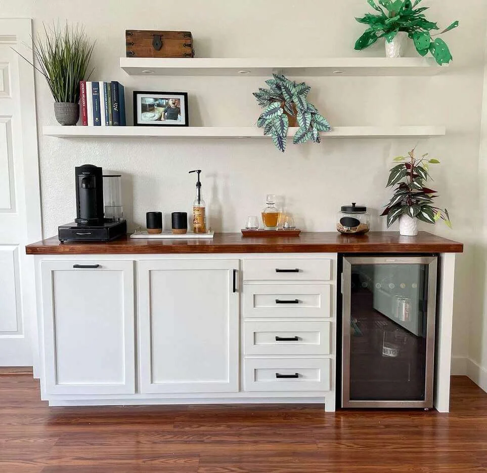 Integrate a Mini Fridge with White Shaker Cabinets