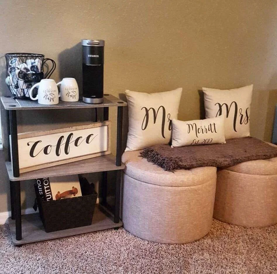Two-Tiered Shelf Unit for a Compact Coffee Bar