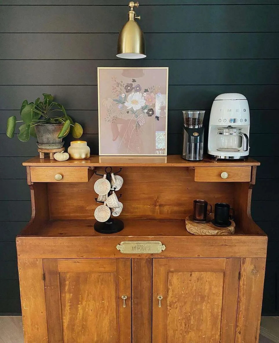 Showcase Coffee Gear in a Wooden Hutch