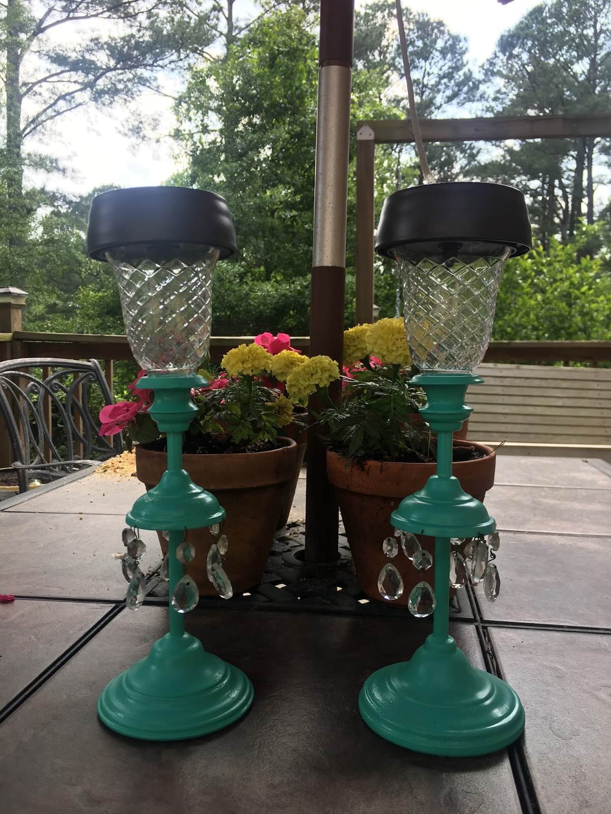Turquoise Candlestick Solar Lights Add Dazzling Detail