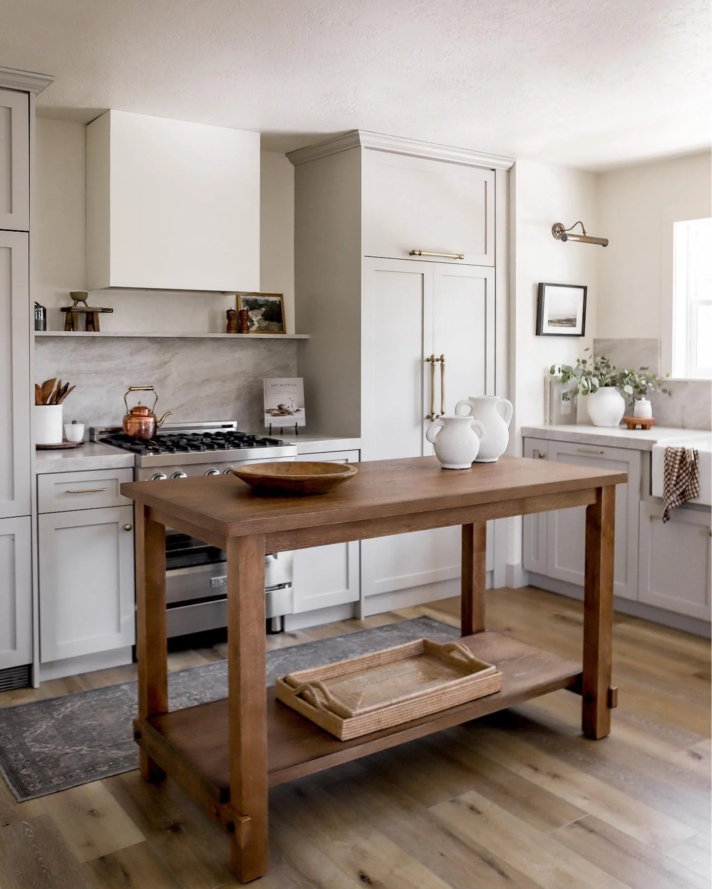 Wooden Island with Lower Shelf for Storage